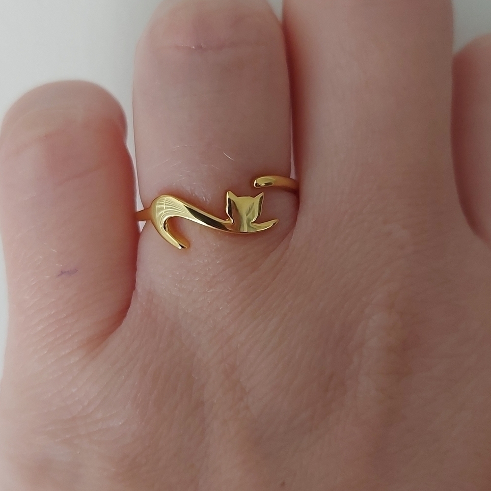 Gold Plated 925 Sterling Silver Cat Adjustable Ring